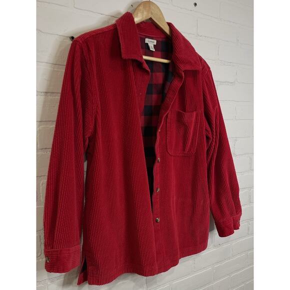 LL Bean Red Corduroy Button Down Shirt | Mens Medium | Flannel Lined Shacket VTG - Picture 7 of 10